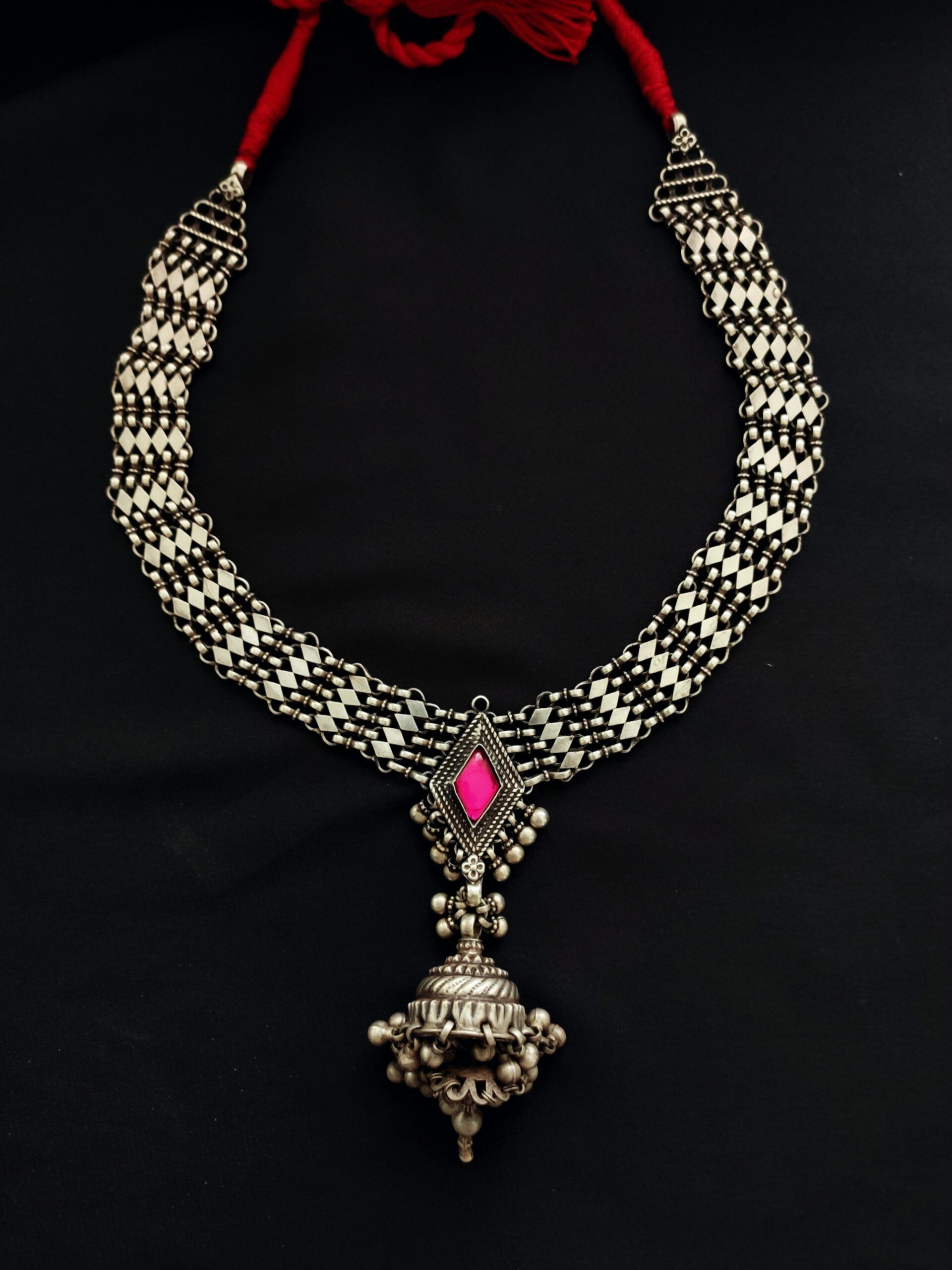 Vintage Heart Glass & Chain Long Necklace (A3431) - Ruby Lane