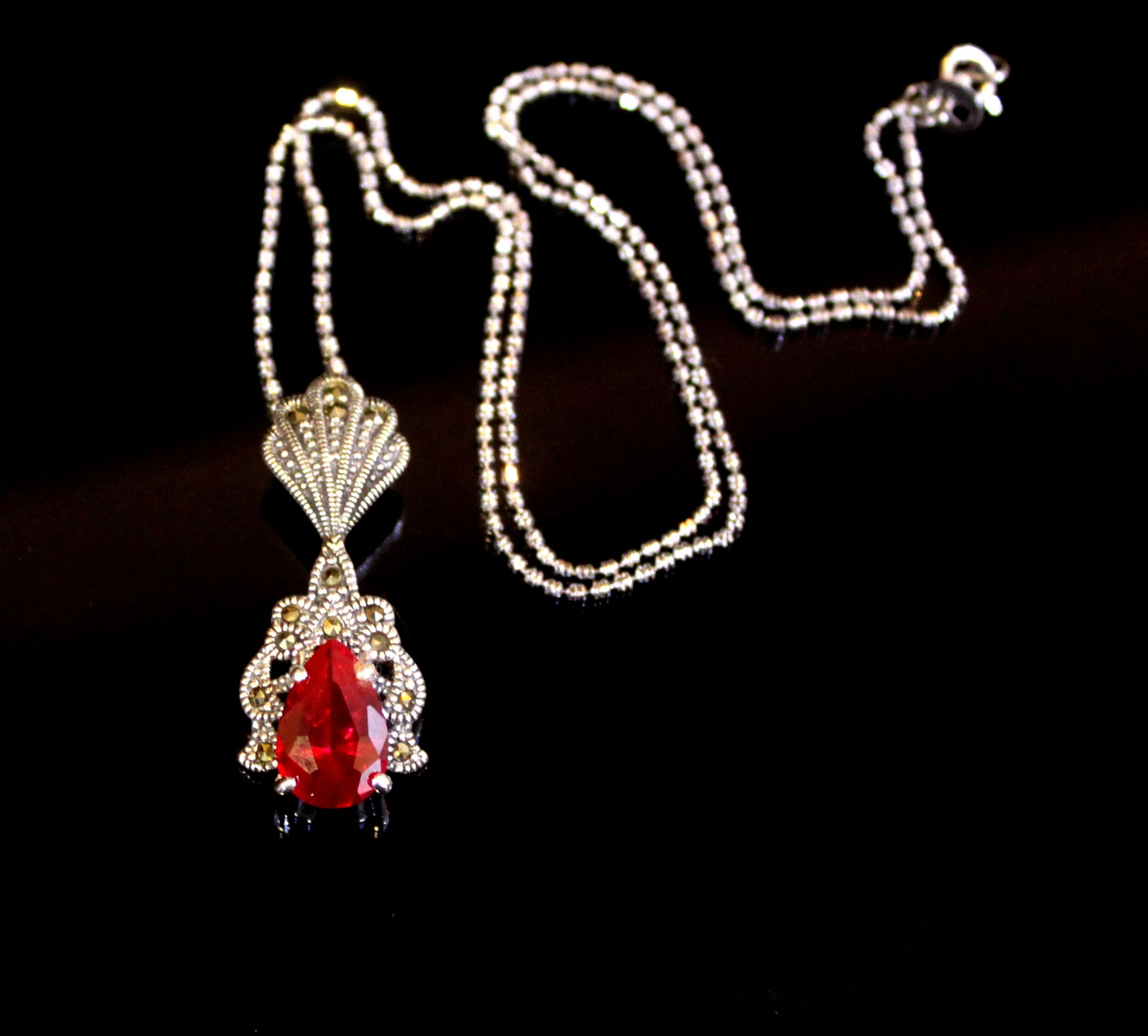 Neha Red Stone Diamond Pendant Necklace with chain | Gemzlane